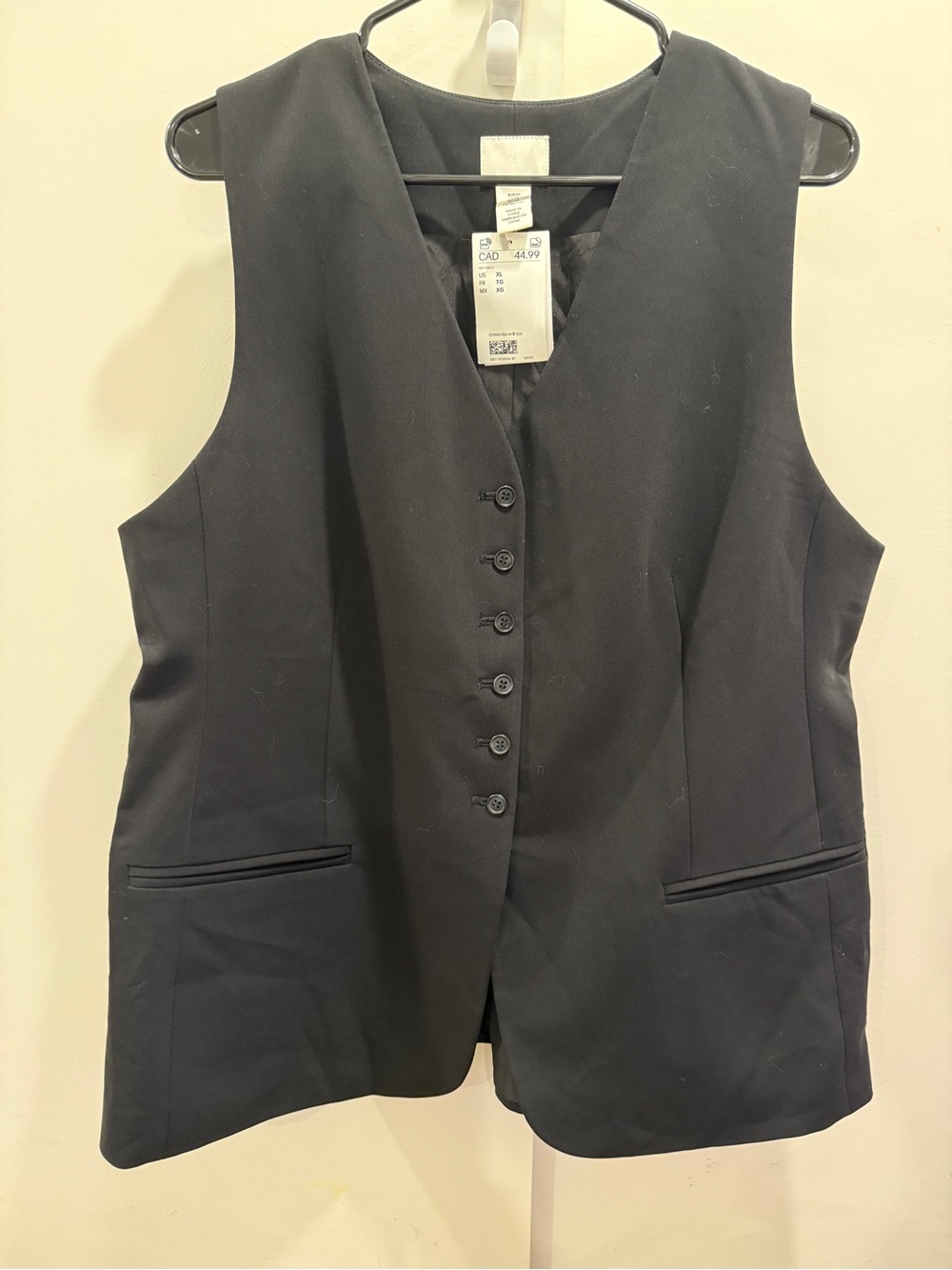 H&M Classic Women's Black Button Vest XL🆕